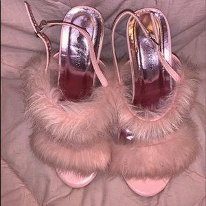 Blush Pink Furry Block Heels